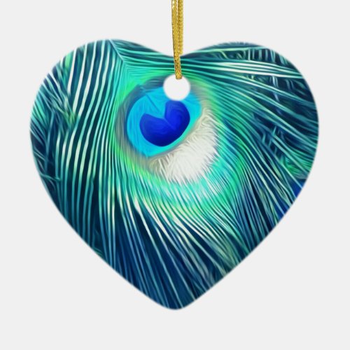 Teal Aquamarine Peacock Feather Ceramic Ornament