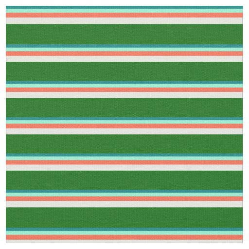 Teal, Aquamarine, Red, Mint Cream & Dark Green Fabric