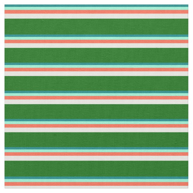 Teal, Aquamarine, Red, Mint Cream & Dark Green Fabric (Close Up)