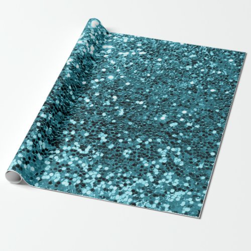 Teal Aquatic Sequin Glitter Shiny Effect Wrapping Paper