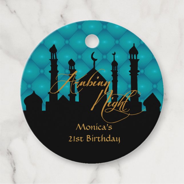 Teal Arabian Night Favor Tags (Front)