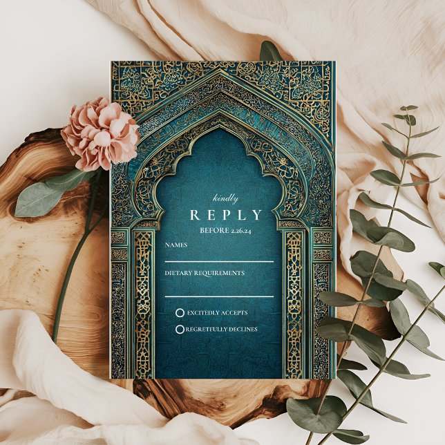Teal Archway Islamic Wedding RSVP Card (Creator Uploaded)