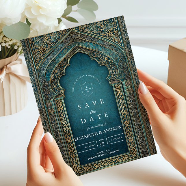 Teal Archway Islamic Wedding Save The Date (Creator Uploaded)