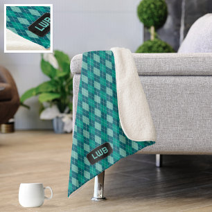 Teal Argyle Pattern - Cozy Knit Look: add initials Sherpa Blanket
