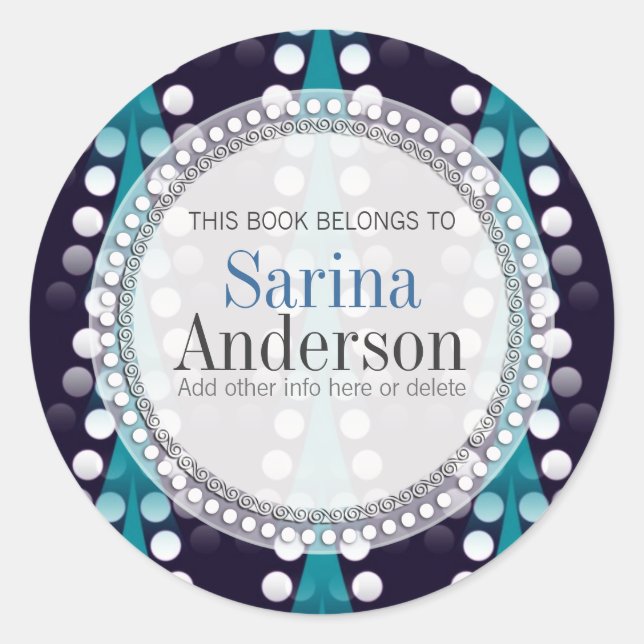 Teal Arrow Sparkle Pattern Gift Book label Sticker (Front)