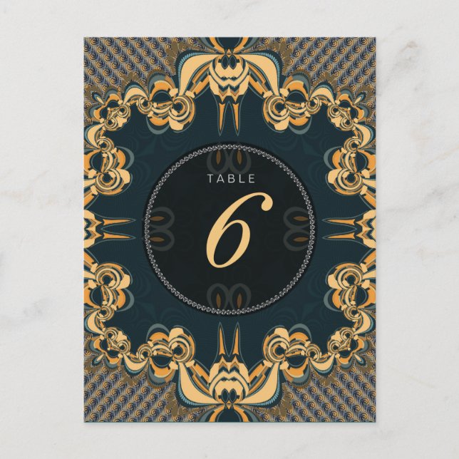 Teal Art  Alternative Wedding Menu Table Number (Front)