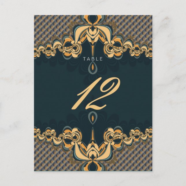 Teal Art Alternative Wedding Menu & Table Number (Front)