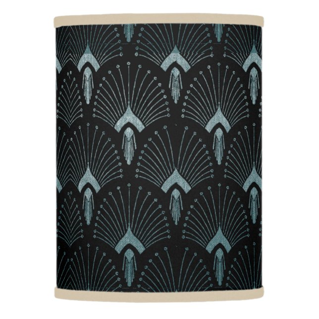 Teal Art Deco,art nouveau pattern, art deco black Lamp Shade (Front)