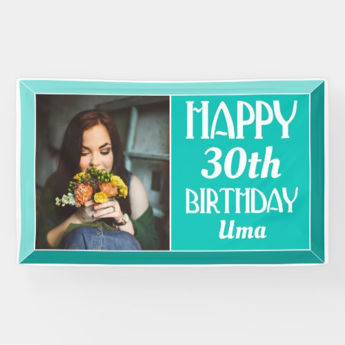 Teal Art Deco Beveled Photo Birthday Banner