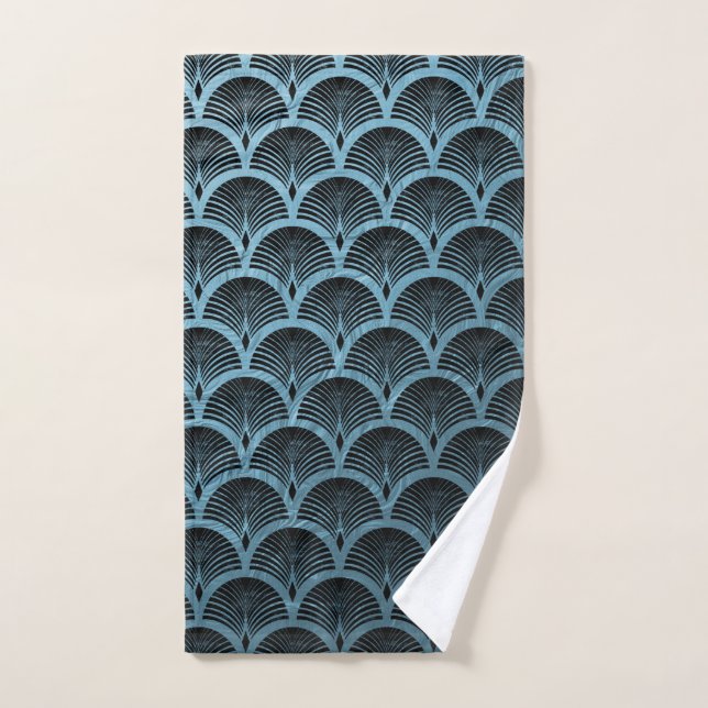 teal art deco fan pattern,teal,art deco,metallic,f hand towel  (Hand Towel)