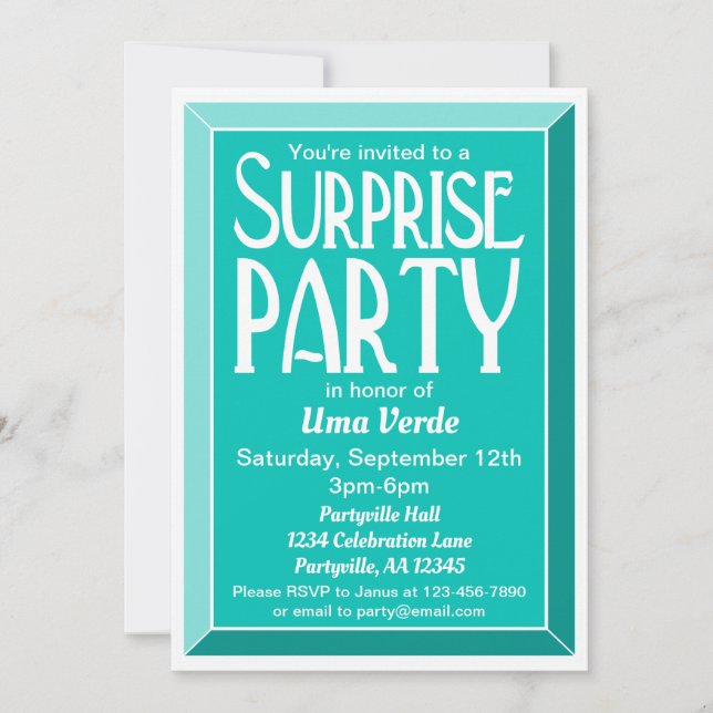 Teal Art Deco Photo Birthday Surprise Party Invitation (Front)