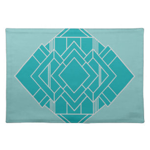 Teal Art Deco Quilt Inspired  Cloth Placemat