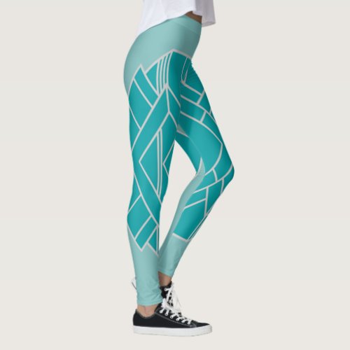 Teal Art Deco Quilt Inspired  Leggings