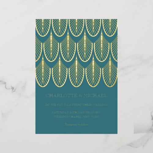 Teal Art Deco Vintage gold Foil Invitation