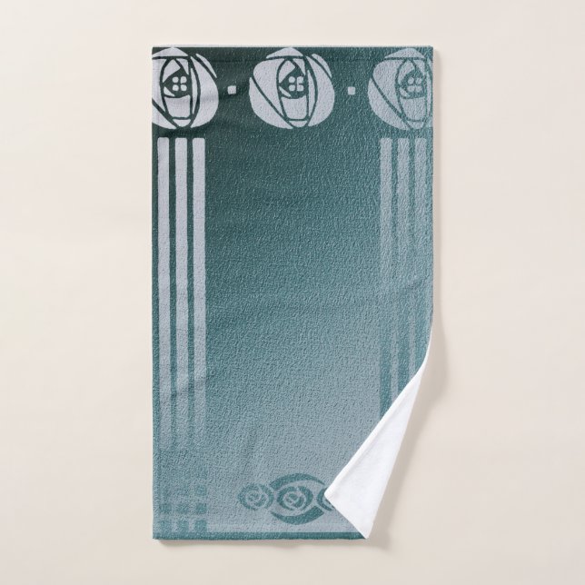 Teal Art nouveau,Charles Mackintosh, rose design r Hand Towel (Hand Towel)