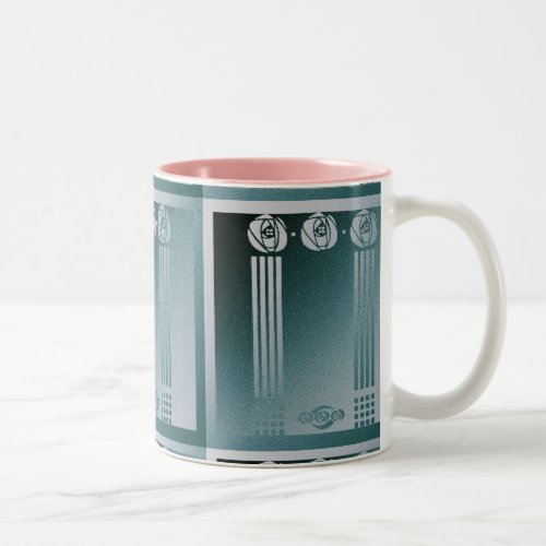 Teal Art nouveauCharles Mackintosh rose design r Two_Tone Coffee Mug