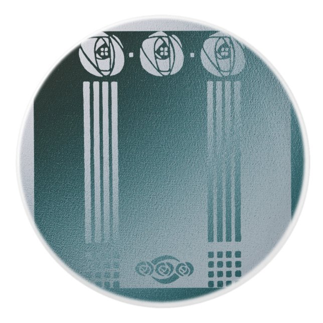 Teal Art nouveau, Ronnie C Mackintosh, rose design Ceramic Knob (Front)