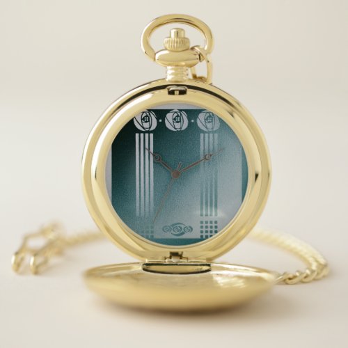 Teal Art nouveau Ronnie C Mackintosh rose design Pocket Watch