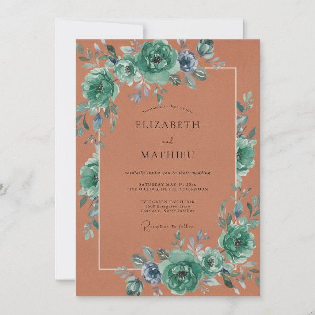 Teal Artistic Flourish Wedding Invitation (Front)