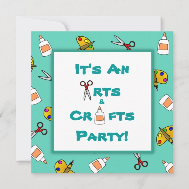 Teal Arts and Crafts Children's Birthday Party Invitation (Front)