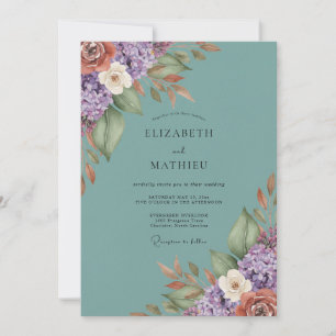 Teal Atmospheric Botanical Wedding Invitation