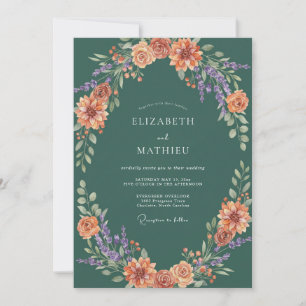 Teal Autumn Bloom Flourish Wedding Invitation