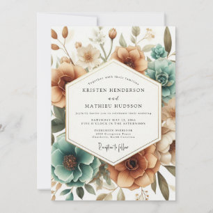 Teal Autumn Bloom Wedding Invitation