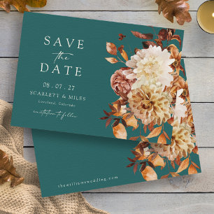 Teal Autumn Leaves Save The Date