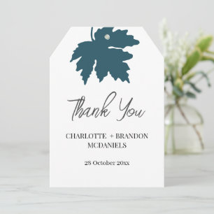 Teal Autumn Maple Leaf Wedding Thank You Card