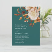 Teal Autumn Modern Watercolor Terracotta Wedding Invitation (Standing Front)