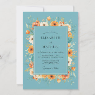 Teal Autumnal Floral Flourish Wedding Invitation