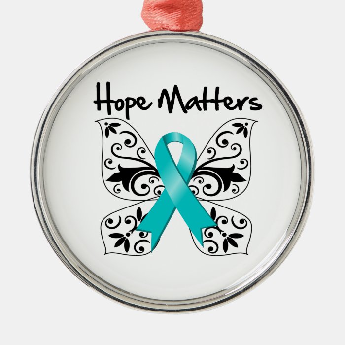 Teal Awareness Butterfly    Hope Matters Christmas Tree Ornaments