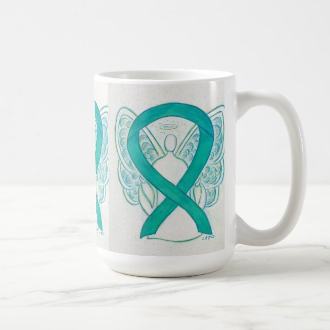 Teal Awareness Ribbon Angel Art Mug (Right)