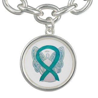 Teal Awareness Ribbon Angel Charm Bracelet Jewerly
