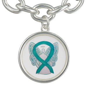 Teal Awareness Ribbon Angel Charm Bracelet Jewerly