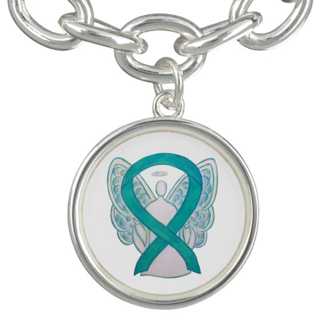 Teal Awareness Ribbon Angel Charm Bracelet Jewerly (Design)