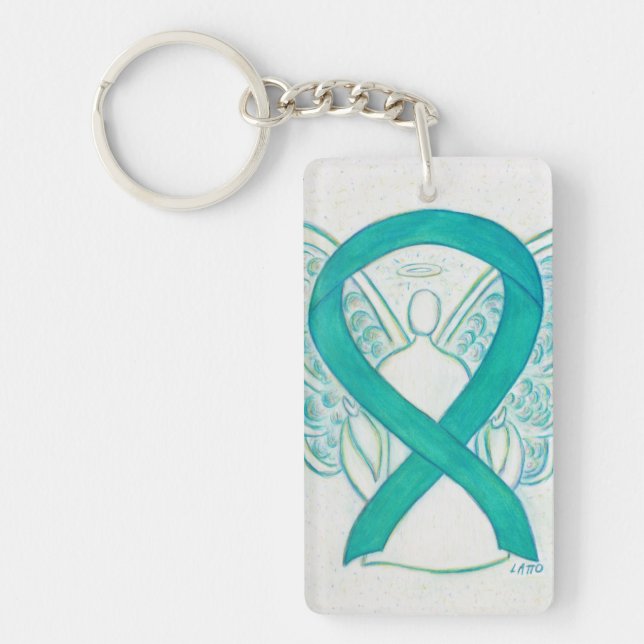 Teal Awareness Ribbon Angel Key chain (Front)