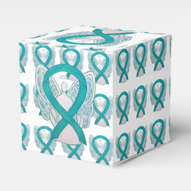Teal Awareness Ribbon Angel Party Favor Boxes (Front Side)