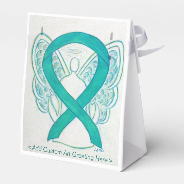 Teal Awareness Ribbon Angel Party Favor Boxes (Back Side)