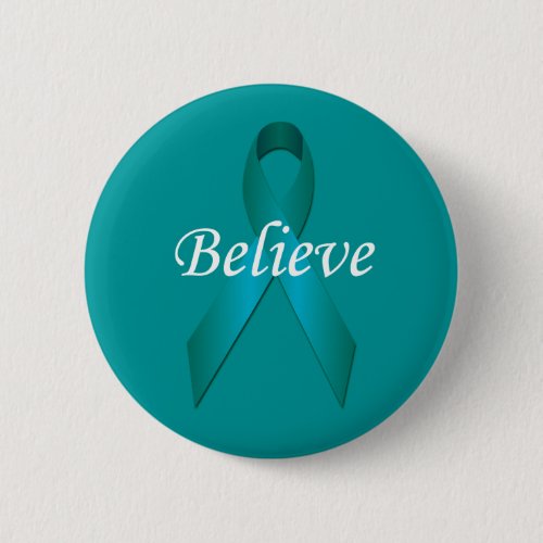 Teal Awareness Ribbon Believe Button