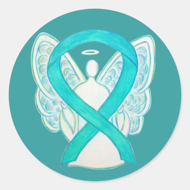 Teal Awareness Ribbon Custom Angel Decal Stickers (Front)