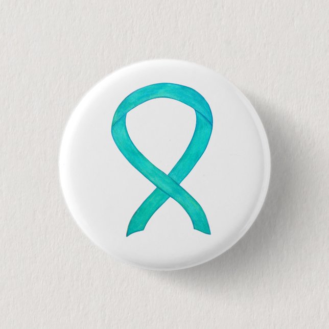 Teal Awareness Ribbon Custom Art Lapel Pin (Front)