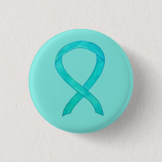 Teal Awareness Ribbon Custom Art Lapel Pin (Front)