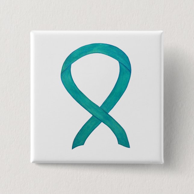 Teal Awareness Ribbon Custom Art Lapel Pin (Front)
