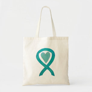 Teal Awareness Ribbon Custom Art Tote Bag
