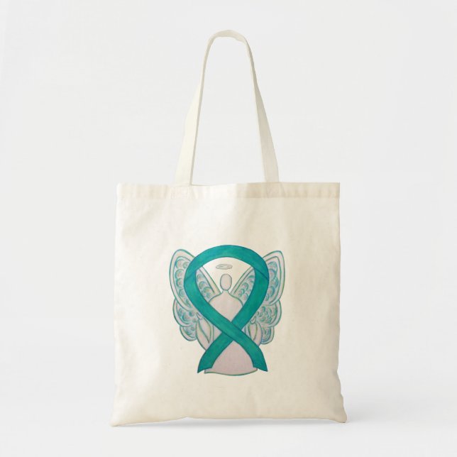 Teal Awareness Ribbon Custom Tote Bag (Front)