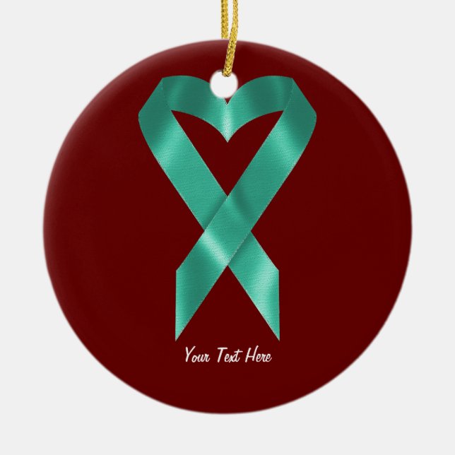 Teal Awareness Ribbon (customizable) Ceramic Ornament (Front)