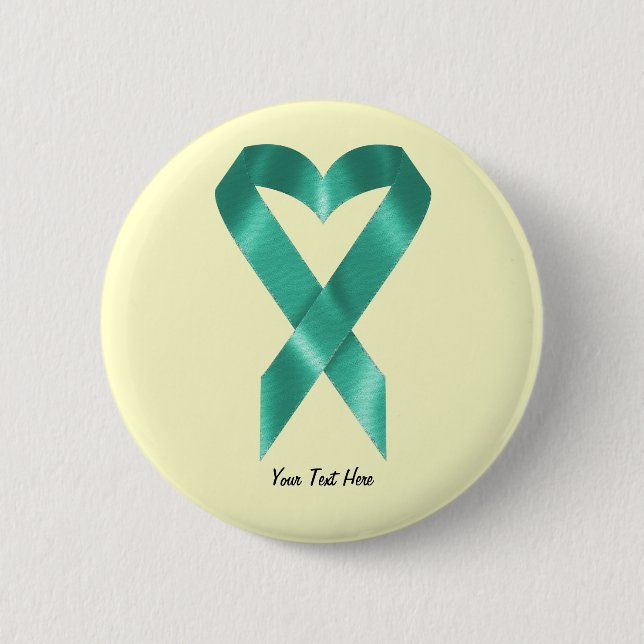 Teal Awareness Ribbon (customizable) Pinback Button (Front)