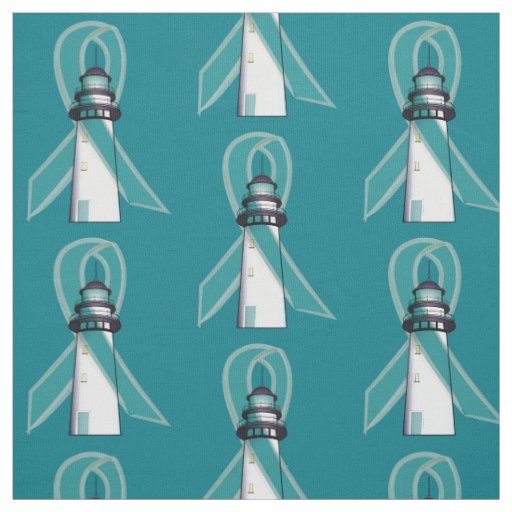 Teal Awareness Ribbon Lighthouse of Hope Fabric