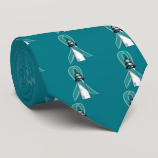 Teal Awareness Ribbon Lighthouse of Hope Neck Tie